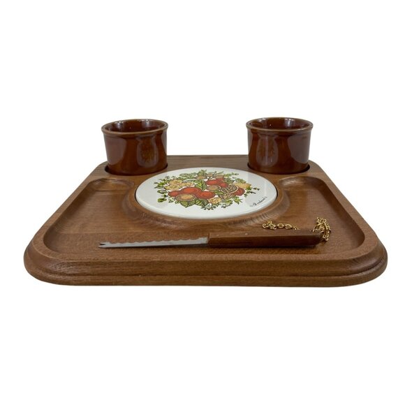 Vintage Goodwood Cheese Board Platter With Ceramic Cups & Knife - Picture 2 of 16